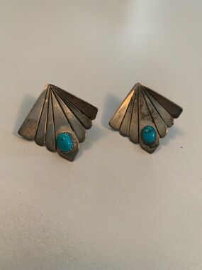 Sterling Fan-Shaped Turquoise Stud Earrings
